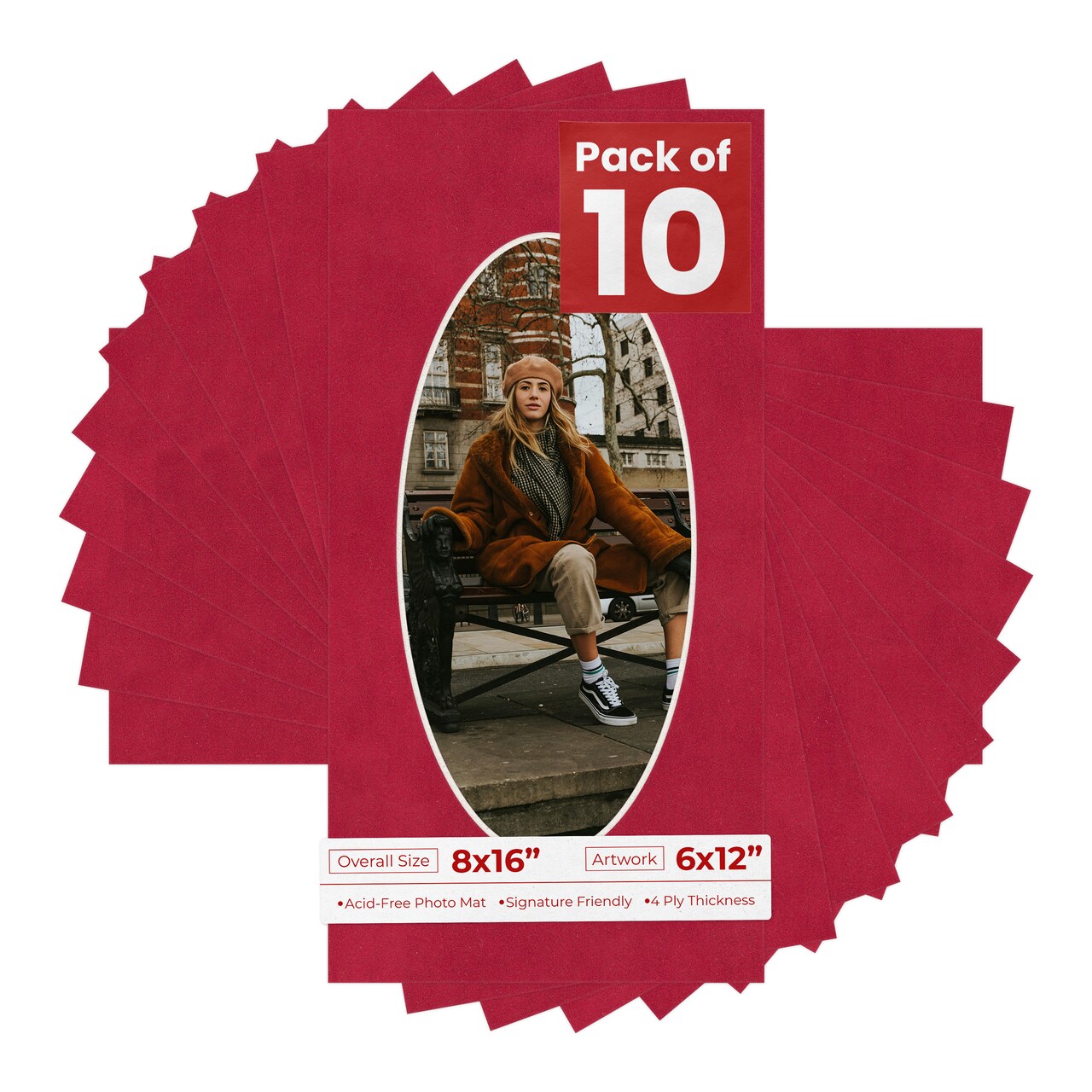 Red Suede Mat Board for 8x16 Frames - Oval Opening for 6x12 Photos